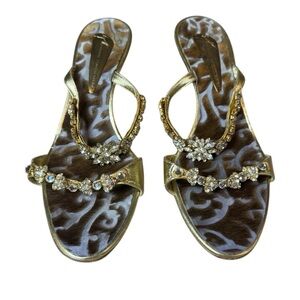 Giuseppe Zanotti Vintage Gold Crystal Jeweled Kitten Heel Sandals Size 37.5